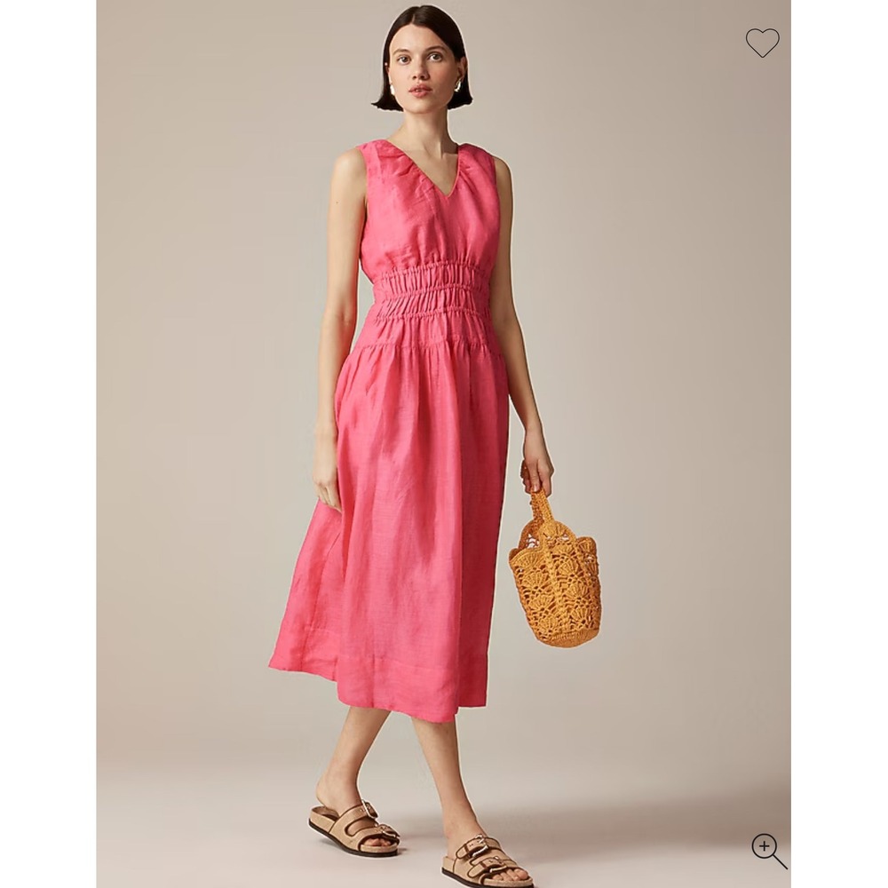 J.Crew Hyacinth V-neck dress in ramie garden Rose money preppy sz PXXS